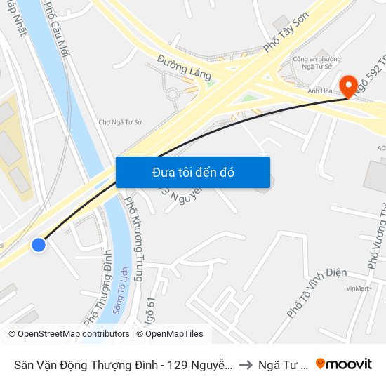 Sân Vận Động Thượng Đình - 129 Nguyễn Trãi to Ngã Tư Sở map