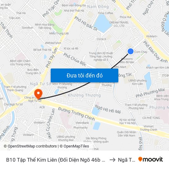 B10 Tập Thể Kim Liên (Đối Diện Ngõ 46b Phạm Ngọc Thạch) to Ngã Tư Sở map