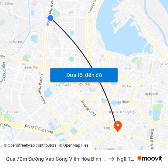 Qua 70m Đường Vào Công Viên Hòa Bình - Phạm Văn Đồng to Ngã Tư Sở map