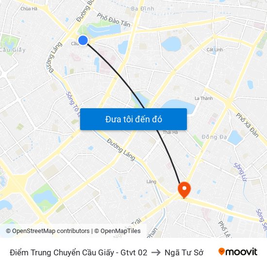 Điểm Trung Chuyển Cầu Giấy - Gtvt 02 to Ngã Tư Sở map