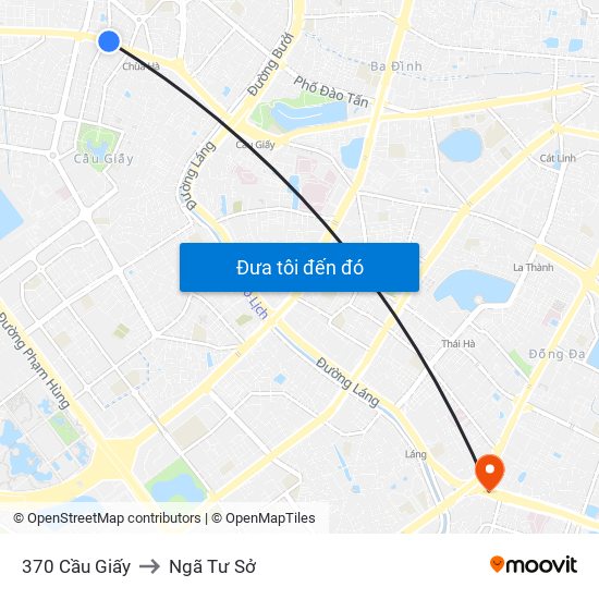 370 Cầu Giấy to Ngã Tư Sở map