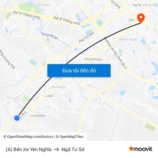 (A) Bến Xe Yên Nghĩa to Ngã Tư Sở map