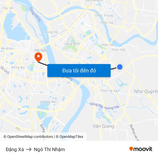 Đặng Xá to Ngô Thì Nhậm map