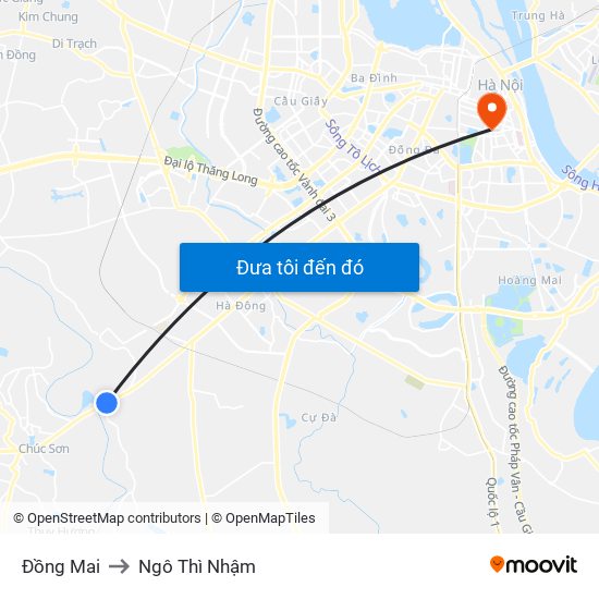 Đồng Mai to Ngô Thì Nhậm map