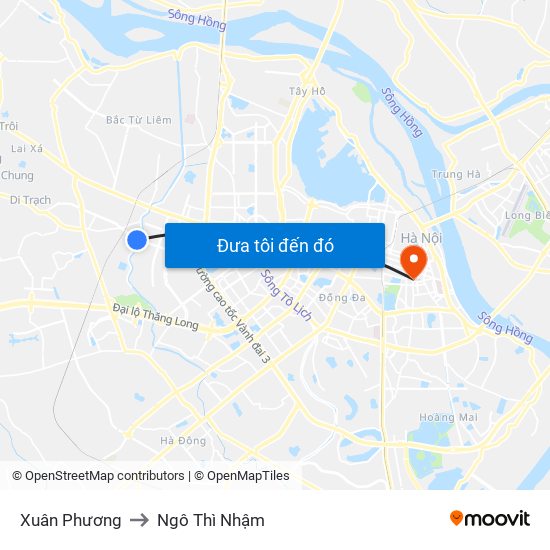 Xuân Phương to Ngô Thì Nhậm map