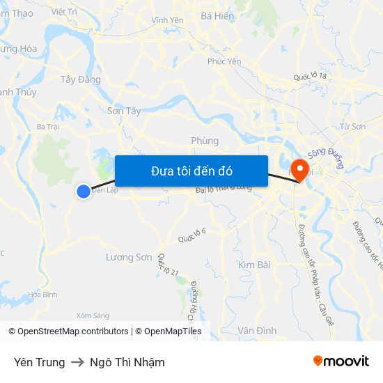 Yên Trung to Ngô Thì Nhậm map