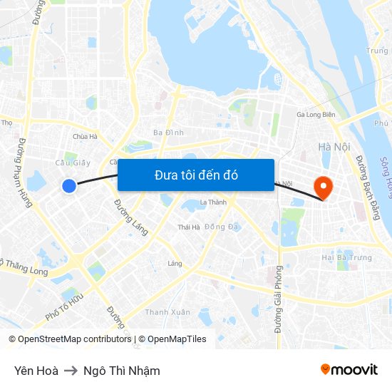 Yên Hoà to Ngô Thì Nhậm map