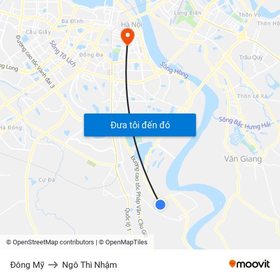 Đông Mỹ to Ngô Thì Nhậm map