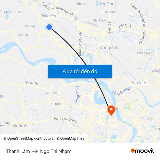 Thanh Lâm to Ngô Thì Nhậm map