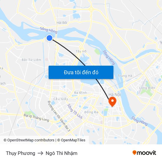 Thụy Phương to Ngô Thì Nhậm map