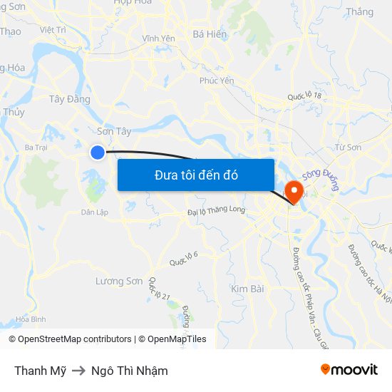 Thanh Mỹ to Ngô Thì Nhậm map