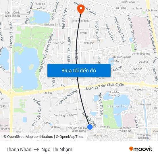 Thanh Nhàn to Ngô Thì Nhậm map