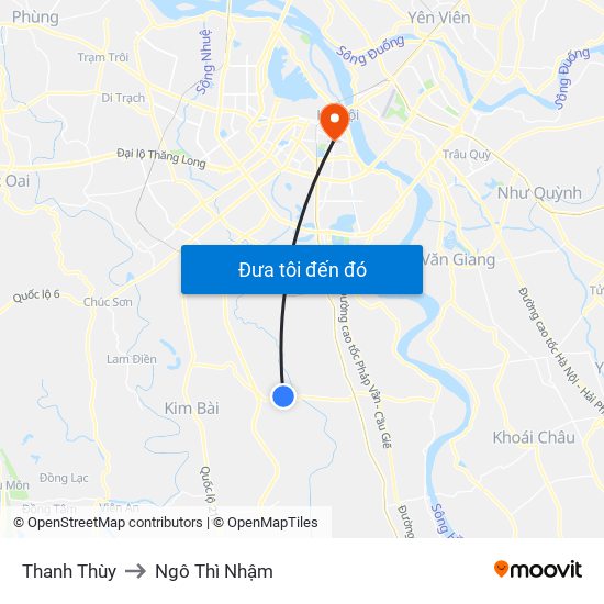 Thanh Thùy to Ngô Thì Nhậm map