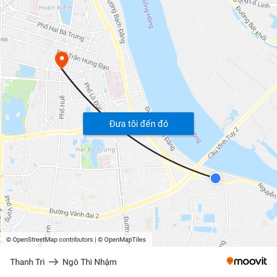 Thanh Trì to Ngô Thì Nhậm map