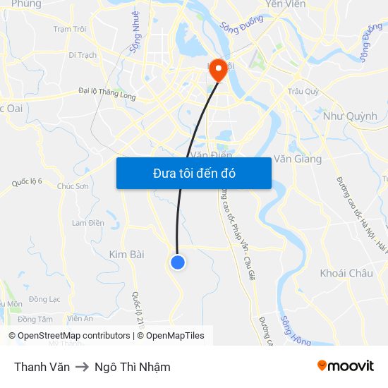 Thanh Văn to Ngô Thì Nhậm map