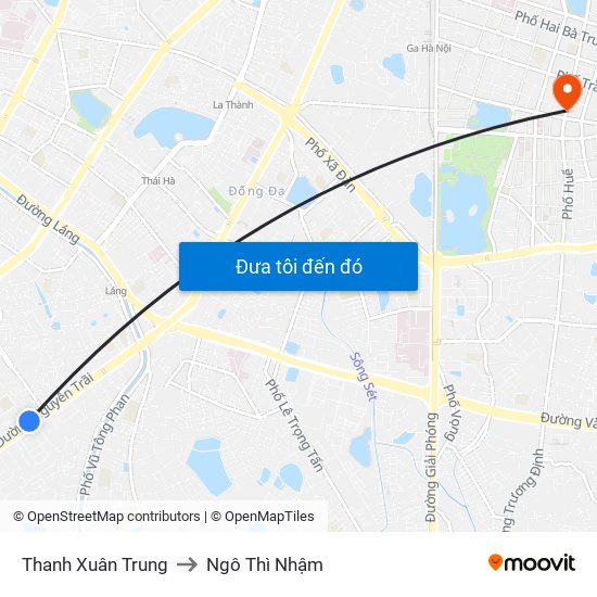 Thanh Xuân Trung to Ngô Thì Nhậm map