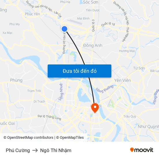 Phú Cường to Ngô Thì Nhậm map