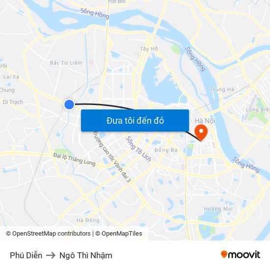 Phú Diễn to Ngô Thì Nhậm map