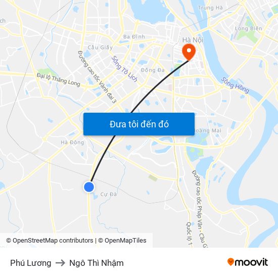 Phú Lương to Ngô Thì Nhậm map