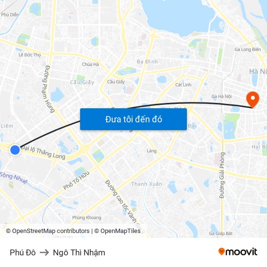 Phú Đô to Ngô Thì Nhậm map