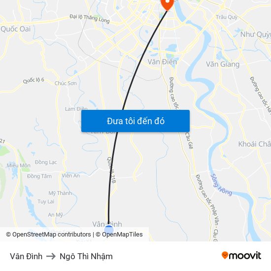 Vân Đình to Ngô Thì Nhậm map