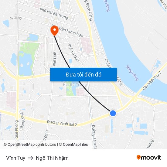 Vĩnh Tuy to Ngô Thì Nhậm map