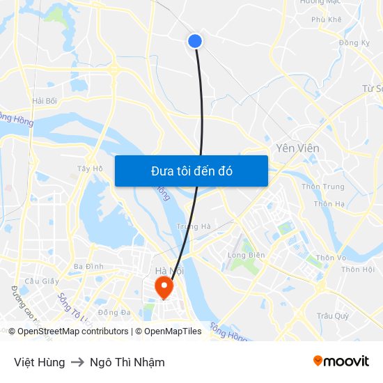 Việt Hùng to Ngô Thì Nhậm map