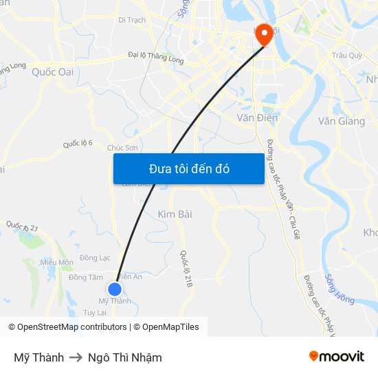 Mỹ Thành to Ngô Thì Nhậm map