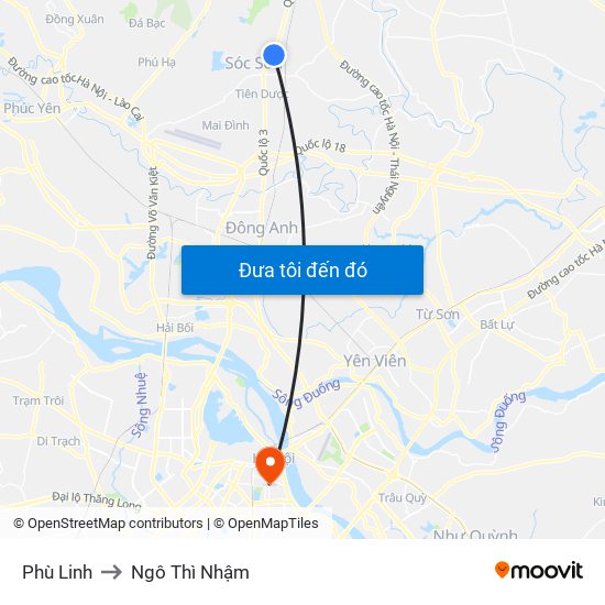 Phù Linh to Ngô Thì Nhậm map
