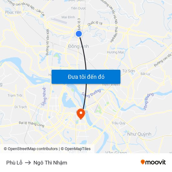Phù Lỗ to Ngô Thì Nhậm map