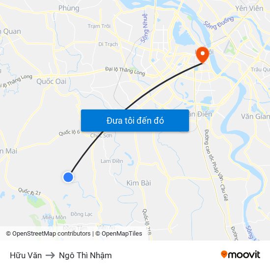 Hữu Văn to Ngô Thì Nhậm map