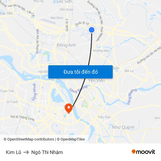 Kim Lũ to Ngô Thì Nhậm map