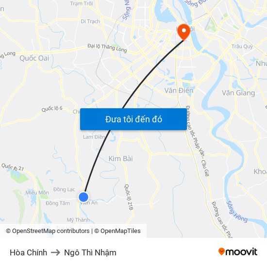 Hòa Chính to Ngô Thì Nhậm map