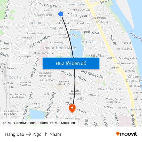 Hàng Đào to Ngô Thì Nhậm map