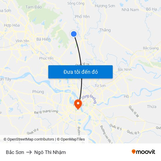 Bắc Sơn to Ngô Thì Nhậm map