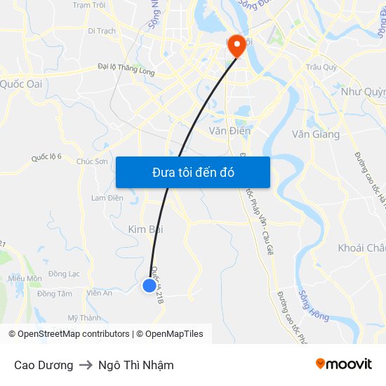 Cao Dương to Ngô Thì Nhậm map