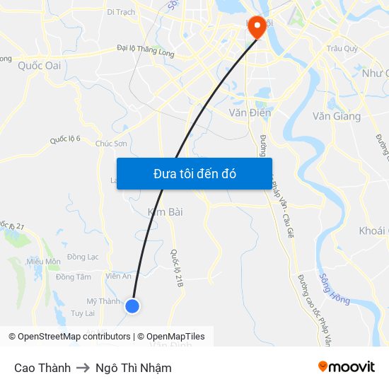 Cao Thành to Ngô Thì Nhậm map