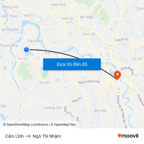 Cẩm Lĩnh to Ngô Thì Nhậm map