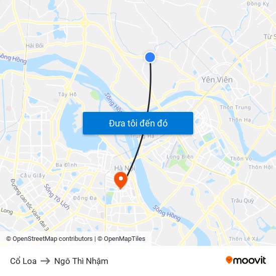 Cổ Loa to Ngô Thì Nhậm map