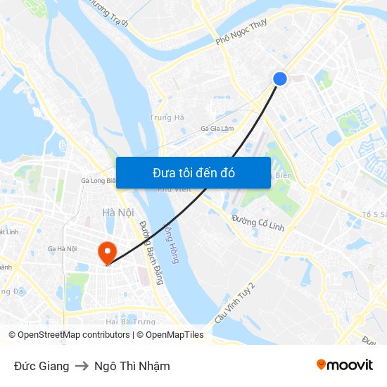 Đức Giang to Ngô Thì Nhậm map