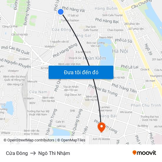 Cửa Đông to Ngô Thì Nhậm map