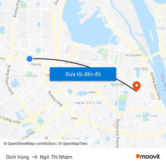 Dịch Vọng to Ngô Thì Nhậm map