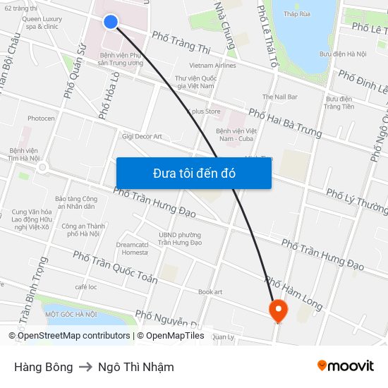 Hàng Bông to Ngô Thì Nhậm map