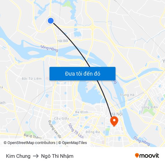 Kim Chung to Ngô Thì Nhậm map