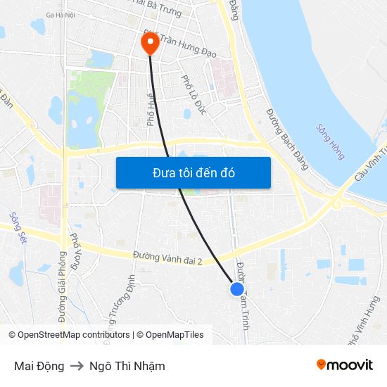 Mai Động to Ngô Thì Nhậm map