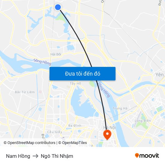 Nam Hồng to Ngô Thì Nhậm map
