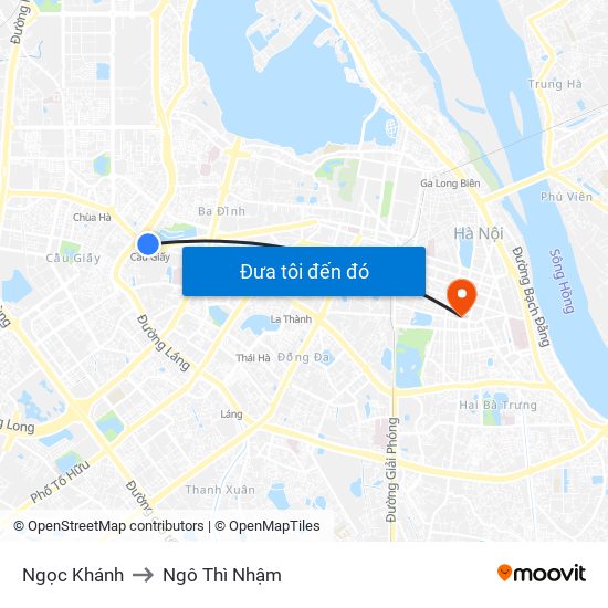 Ngọc Khánh to Ngô Thì Nhậm map