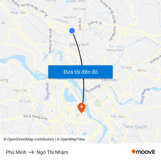 Phú Minh to Ngô Thì Nhậm map