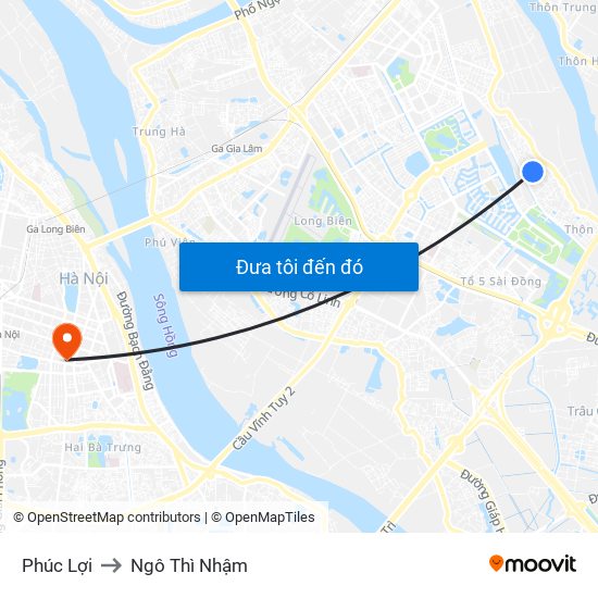 Phúc Lợi to Ngô Thì Nhậm map