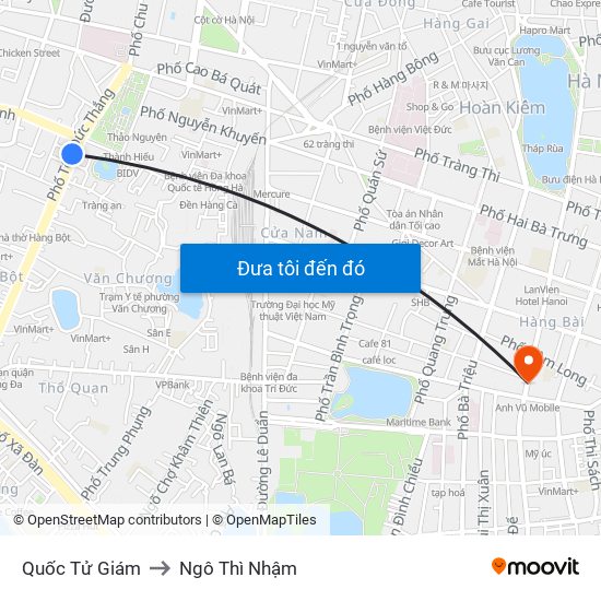 Quốc Tử Giám to Ngô Thì Nhậm map